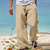 tanie spodnie codzienne-Męskie Lniane spodnie Spodnie Letnie spodnie Spodnie plażowe Ściągana na sznurek Elastyczny pas Prosta noga Równina Komfort Codzienny Święto Moda miejska Hawajskie Biały Niebieski