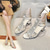cheap Women&#039;s Sandals-Women&#039;s Gold Strappy Block Heel Sandals with Rhinestone Detailing, Sparkly Open Toe Party Shoes for Weddings, Evening Events, and Formal Occasions