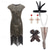 abordables Conjuntos-Vestido flapper de Gatsby de los años 20 con conjunto de accesorios de los años 20, traje de flecos con flecos y lentejuelas para mujer, vestido retro vintage de cosplay para fiesta y noche, vestido de cóctel