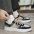 cheap Men&#039;s Sneakers-Men&#039;s Casual Bandana Print Sneakers – Blue and Beige Lace-Up Shoes with Lightweight Sole for Daily Streetwear