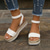 tanie Espadryle-damskie białe sandały na platformie espadryle z paskiem na kostkę i ćwiekami do letnich i codziennych stylizacji