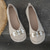 cheap Women&#039;s Flats-Women&#039;s Beige Knit Ballet Flats – Breathable Slip-On Shoes with Floral Embellishment for Casual Outings, Office, and Travel