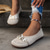 cheap Women&#039;s Flats-Women&#039;s Beige Knit Ballet Flats – Breathable Slip-On Shoes with Floral Embellishment for Casual Outings, Office, and Travel