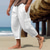 cheap Linen Pants-Men&#039;s Linen Pants Summer Pants Beach Pants Drawstring Elastic Waist Plain Comfort Breathable Casual Daily Holiday Linen / Cotton Blend Fashion Classic Style Black White