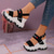 billige Sport Sandaler-tykke plattformsandaler for kvinner – svarte og hvite sporty kilesandaler med justerbare stropper, trendy sommersko for uformelle antrekk og streetwear