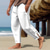 cheap Linen Pants-Men&#039;s Linen Pants Trousers Summer Pants Beach Pants Button Drawstring Elastic Waist Plain Comfort Breathable Full Length Casual Daily Holiday Fashion Classic Style White Blue