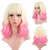 abordables Pelucas de fiesta-Peluca rubia corta con puntas rosas pelucas con flequillo peluca bob mezcla de rubio y rosa peluca rizada y ondulada sintética peluca hasta los hombros para fiestas de Halloween de cosplay