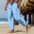 Χαμηλού Κόστους λινό παντελόνι-Ανδρικά Λευκά παντελόνια Παντελόνια Καλοκαίρι παντελόνι Παντελόνι παραλίας Κουμπί Κορδόνι Ελαστική μέση Σκέτο Άνεση Αναπνέει Πλήρες μήκος Causal Καθημερινά Αργίες Μείγμα Λινό / Βαμβάκι