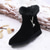 baratos Botas de neve e inverno-botins femininos pretos com acabamento em pele sintética - design elegante, ajuste confortável, forro quente, perfeitos para passeios casuais de inverno e uso diário