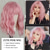 cheap Synthetic Trendy Wigs-Pink Wig with Bangs Short Wavy Pink Wigs for Women Bob Wig 14 Inch Shoulder Length Middle Part Pastel Wig Curly Synthetic Colored Wigs for Girls Daily Cosplay Party Use