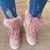 abordables Botas de nieve e invierno-Zapatillas altas con forro de piel sintética de color rosa para mujer: zapatos casuales de invierno cálidos y acogedores