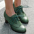 cheap 1930s-Women&#039;s Green Brogue Oxford Heels - Vintage Lace-Up Leather Shoes with Chunky Heel for Office and Casual Wear