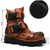 abordables Botas de cuero de primera calidad-Botas de moto steampunk para hombre con correas de doble hebilla y suela resistente, calzado gótico de cuero marrón para montar y cosplay