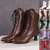 cheap Victorian &amp; Edwardian-Women's Victorian Lace-Up Ankle Boots – Retro Faux Leather Heeled Boots for Cosplay, Parties, and Daily Wear
