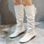 cheap Slouch Boots-Women&#039;s White Slouchy Knee-High Boots - Soft Faux Leather with Low Heel, Perfect for Casual Outings or Pairing with Dresses for a Chic Look