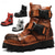 abordables Botas de cuero de primera calidad-Botas de moto steampunk para hombre con correas de doble hebilla y suela resistente, calzado gótico de cuero marrón para montar y cosplay