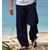 preiswerte Leinenhose-Herren Leinenhose Hose Hosen Sommerhosen Strandhose Kordelzug Elastische Taille Gerade geschnitten Glatt Komfort Yoga Täglich Modisch Strassenmode Marineblau Schwarz