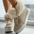 abordables Botas de nieve e invierno-Zapatillas altas con forro de piel sintética de color rosa para mujer: zapatos casuales de invierno cálidos y acogedores