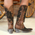 cheap Cowboy &amp; Western Boots-Women&#039;s Brown Western Cowboy Boots with Intricate Black Floral Lace Embroidery - Ideal for Country Weddings, Rustic Events, and Western-Themed Parties