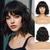 cheap Older Wigs-Short Black Bob Wig With Bangs Synthetic Natural Hair Wigs for Women Wavy Shoulder Length Wig Water Wave(12 Inches)