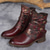 tanie Buty vintage-damskie skórzane botki vintage z wytłoczonym wzorem kwiatowym – stylowy bordowy pasek ze sprzączką na co dzień na jesień i zimę