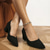 cheap Block Heels-Women&#039;s Black Suede Block Heel Pumps with V-Cut Design – Elegant and Comfortable for Work