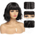 cheap Older Wigs-Short Black Bob Wig With Bangs Synthetic Natural Hair Wigs for Women Wavy Shoulder Length Wig Water Wave(12 Inches)