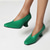 billiga Block Heels-gröna klackpumpar i konstläder för kvinnor – minimalistisk retrostil för arbete, fester och vardagskläder