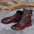 tanie Buty vintage-damskie skórzane botki vintage z wytłoczonym wzorem kwiatowym – stylowy bordowy pasek ze sprzączką na co dzień na jesień i zimę