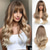 cheap Synthetic Trendy Wigs-Ombre Blonde Wigs with Bangs Long Curly Wig for Women Blonde Long Wavy Wig Synthetic Hair Wig for Party Cosplay Daily Use 24IN