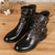 tanie Buty vintage-damskie skórzane botki vintage z wytłoczonym wzorem kwiatowym – stylowy bordowy pasek ze sprzączką na co dzień na jesień i zimę