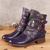 tanie Buty vintage-damskie skórzane botki vintage z wytłoczonym wzorem kwiatowym – stylowy bordowy pasek ze sprzączką na co dzień na jesień i zimę