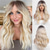 cheap Synthetic Trendy Wigs-Ombre Blonde Wigs with Bangs Long Curly Wig for Women Blonde Long Wavy Wig Synthetic Hair Wig for Party Cosplay Daily Use 24IN