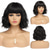 cheap Older Wigs-Short Black Bob Wig With Bangs Synthetic Natural Hair Wigs for Women Wavy Shoulder Length Wig Water Wave(12 Inches)