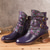 tanie Buty vintage-damskie skórzane botki vintage z wytłoczonym wzorem kwiatowym – stylowy bordowy pasek ze sprzączką na co dzień na jesień i zimę