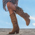 preiswerte Cowboy &amp; Western Stiefel-Western-Cowboystiefel mit Fransen für Damen – kniehohe Wildlederstiefel mit Perlendetails für Country-Konzerte, Musikfestivals und Boho-Herbstoutfits