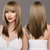 cheap Synthetic Trendy Wigs-Synthetic Brown Ombre Blonde Wigs With Bangs Natural Soft Straight Layered Hair Wig For Women Daily Party High Density Heat Resistant