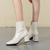 cheap Ankle Boots-Women&#039;s White Patent Leather Ankle Boots - Sleek Side-Zip Design with Block Heels, Perfect for Elegant Evening Wear or Casual Chic Outfits