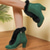 cheap Snow &amp; Winter Boots-Women&#039;s Victorian Green Suede Fur-Trimmed High Heel Boots with Side Zipper - Perfect for Vintage Style and Winter Fashion