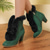 cheap Snow &amp; Winter Boots-Women&#039;s Victorian Green Suede Fur-Trimmed High Heel Boots with Side Zipper - Perfect for Vintage Style and Winter Fashion