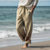 baratos calça casual-Palmeira masculina 20% calças de linho calças casuais ao ar livre uso diário streetwear branco verde cáqui s m l cintura média calças de elasticidade