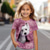 baratos Animais 3D da Menina-Camiseta feminina com estampa 3D de cachorro, rosa, manga curta, estampa 3D, moda verão, fofa, poliéster, infantil, 4 a 12 anos, gola redonda, casual, para atividades ao ar livre, ajuste regular