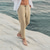 Χαμηλού Κόστους λινό παντελόνι-Ανδρικά Λευκά παντελόνια Παντελόνια Καλοκαίρι παντελόνι Τσέπη Ελαστική μέση Σκέτο Άνεση Αναπνέει Causal Καθημερινά Αργίες Μείγμα Λινό / Βαμβάκι Μοντέρνα Κλασσικό στυλ Χακί