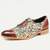 baratos Sapatos Sociais Elementares-Sapatos masculinos vermelho marrom artístico floral estampado couro italiano de grão integral couro antiderrapante cadarço