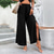 cheap Wide Leg &amp; High Waisted-Women&#039;s Wide Leg Pants Trousers Casual Daily Full Length High Waist Plain Split Side Button Breathability Comfortable Micro-elastic Going out Black Spring &amp; Summer Loose Fit