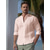 cheap Men&#039;s Casual Shirts-100% Linen Pleats Men&#039;s Linen Shirt Shirt Beach Shirt White Pink Long Sleeve Plain Stand Collar Spring &amp;  Fall Outdoor Daily Clothing Apparel
