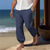 cheap Designer Collection-100% Linen Men&#039;s Linen Pants Trousers Summer Pants Pocket Drawstring Elastic Waist Plain Breathable Comfortable Daily Vacation Going out Classic Casual Black Navy Blue