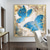 cheap Animal Paintings-Blue Butterfly Oil Painting on Canvas Large hand painted Abstract Butterflies Canvas painting Wall Art Modern Textured Animal Painting for Living Room wall decoration