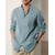 cheap Designer Collection-Men&#039;s Linen Shirt 55% Linen Print Shirt  Blue Long Sleeve Graphic Prints Anchor Stand Collar Summer Spring Outdoor Street Clothing Apparel