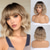 cheap Synthetic Trendy Wigs-Ombre Blonde Wigs for White Women Short Wavy Wig with Bangs Ash Blonde Bob Wig with Dark Roots Medium Length Natural Synthetic Hair for Daily Party&amp;Cosplay